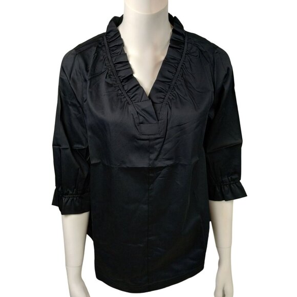 Soft Surroundings Tops - Soft Surroundings Womens Petite Medium Black Glenna Top Ruffled V-Neck Blouse